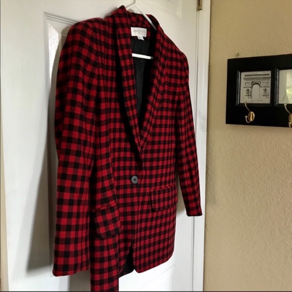 🌲 Vintage Wool Red & Black Check / Plaid Blazer - Picture 7 of 13